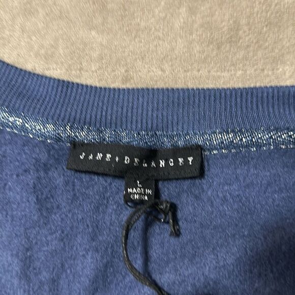 JANE + DELANCEY L Navy Silver Black Metallic Animal Print Crew Fleece Pullover - Picture 12 of 12